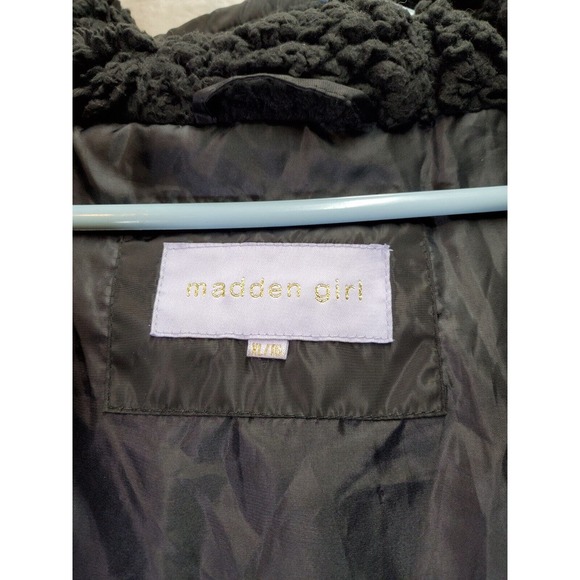 Madden Girl Puffer Coat Womens XL Black Sherpa Lined‎ Hooded Drawstring Full Zip - Picture 7 of 9